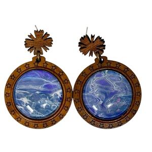 Purple Wooden Star Earrings